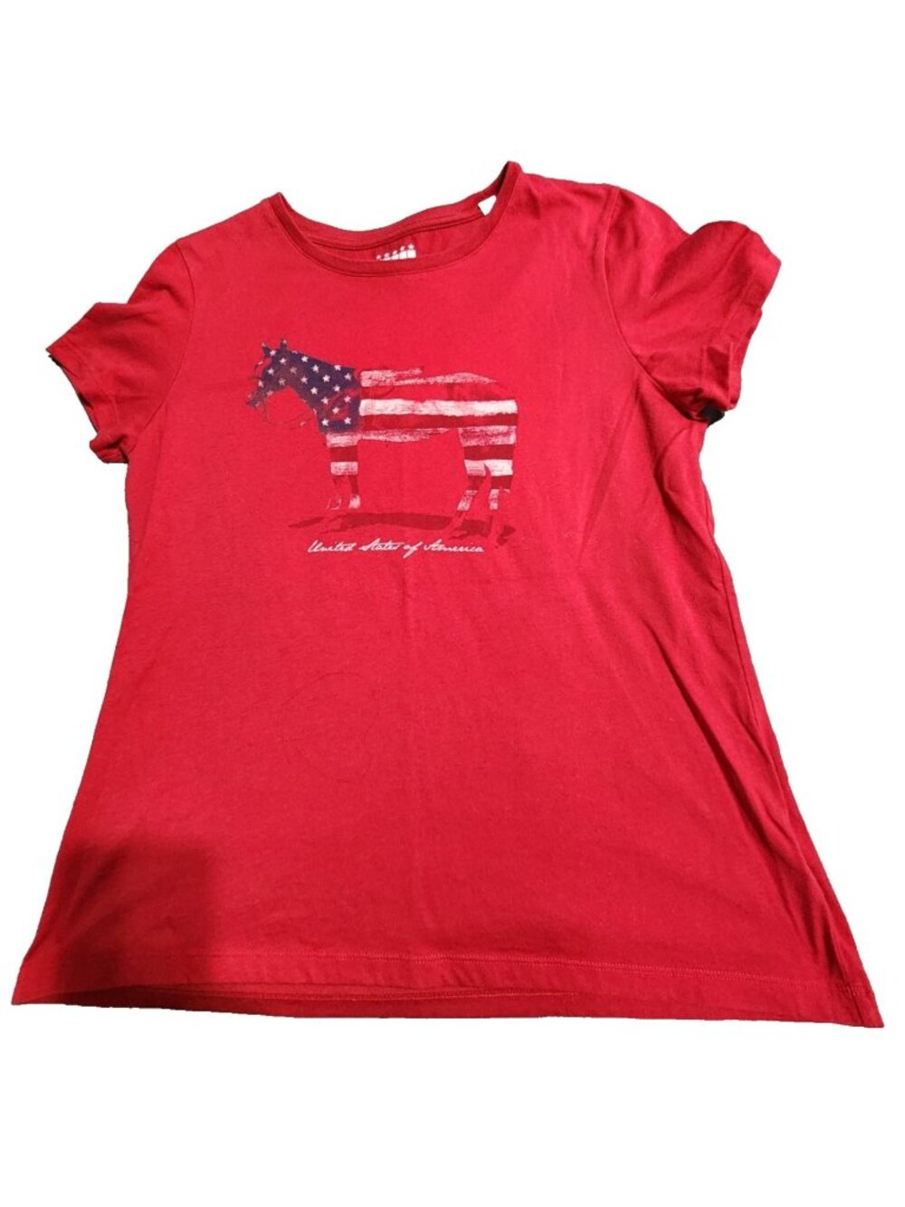 USA Patriotic Horse Graphic Women's T‑Shirt American Flag Print Red Short Sleeve
